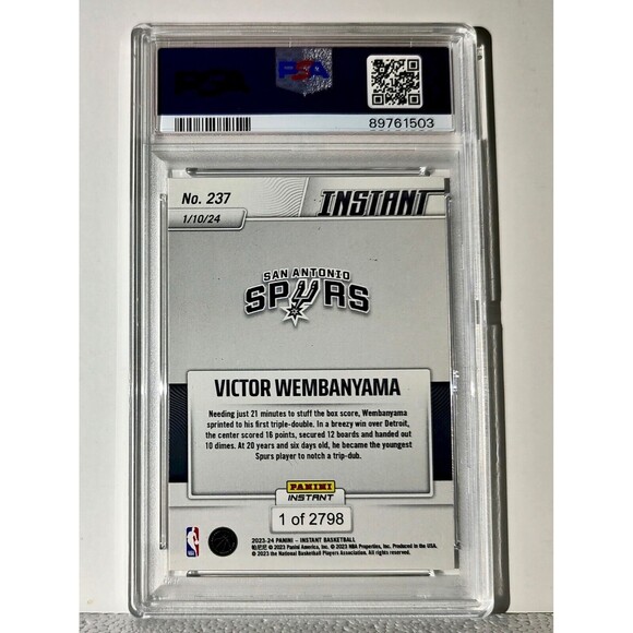 Victor Wembanyama 2023-24 Panini #237 NBA Milestone Rookie Card 1 of 2798 PSA 9 - Picture 2 of 2